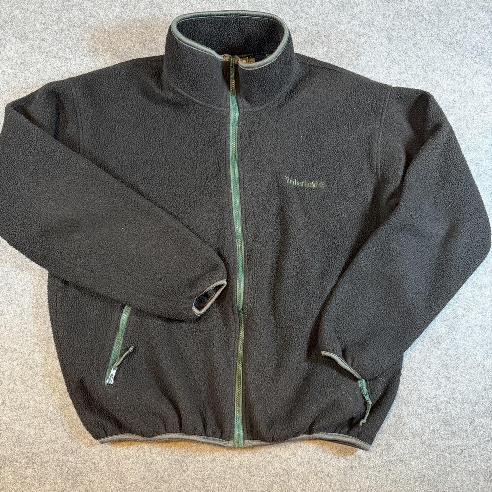 Vintage Timberland Jacket Mens Medium Black Fleece Full Zip Weathergear USA